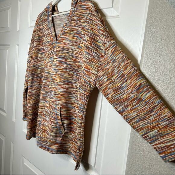 Soleillee Multi Color Knit Hoodie Long Sleeve V Neck Pullover Sweater 2X - Picture 2 of 5